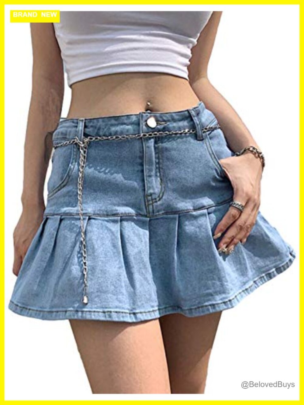 Y2K Low Rise Denim Skort with Built-in Shorts Ruffle Pleated A-Line Mini Skirt